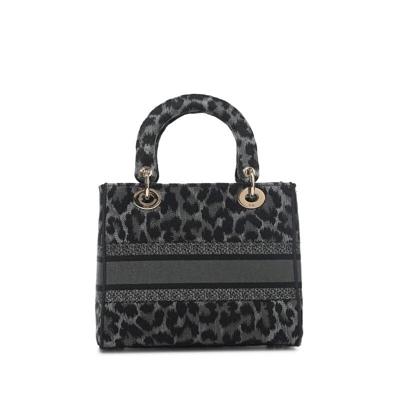 Christian Dior
Grey and Black Leopard Pattern Mizza Embroidery Medium Lady D-Lite Bag Pale Gold Hardware