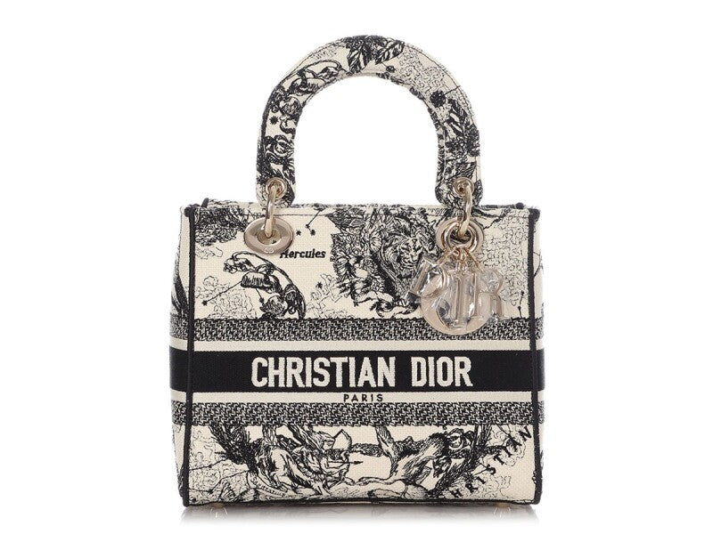 Christian Dior
Black and White Embroidered Toile de Jouy Zodiac Lady D-lite Gold Hardware