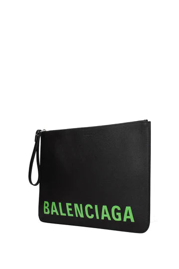 BALENCIAGA Pochette Pelle Nero Verde Fluo